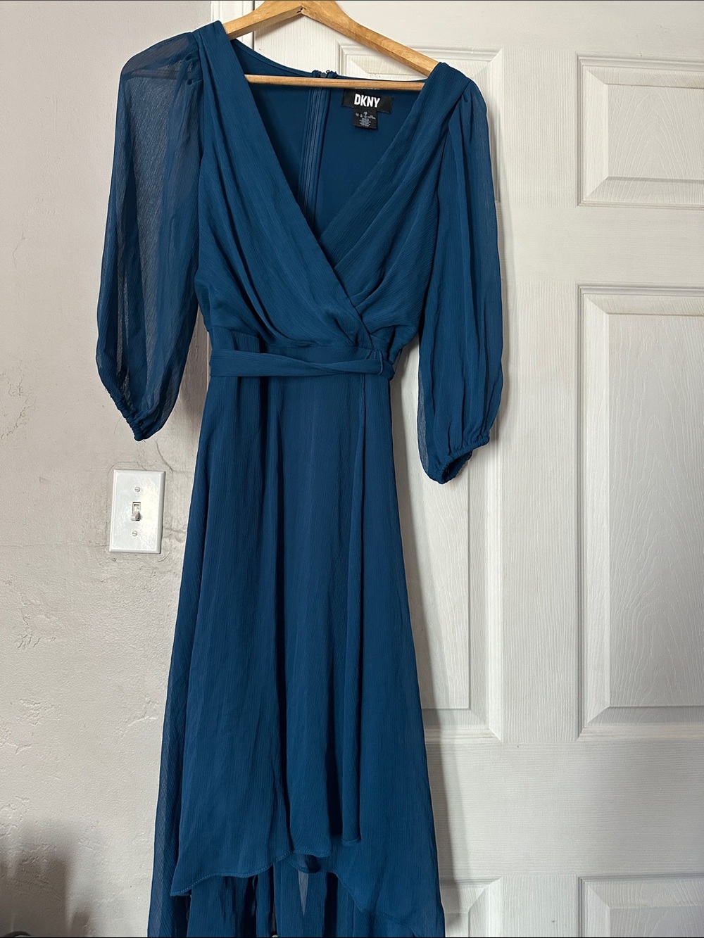 DKNY Teal Wrap High-Low Midi Dress